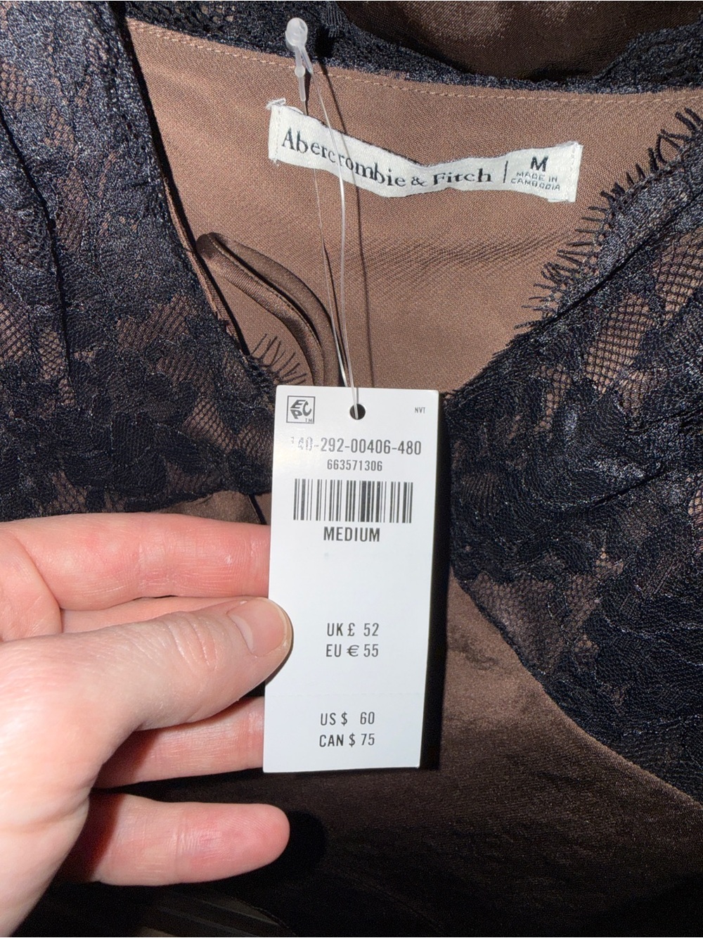 Abercrombie & Fitch Brown Satin Chemise with Black Lace - Picture 2 of 5